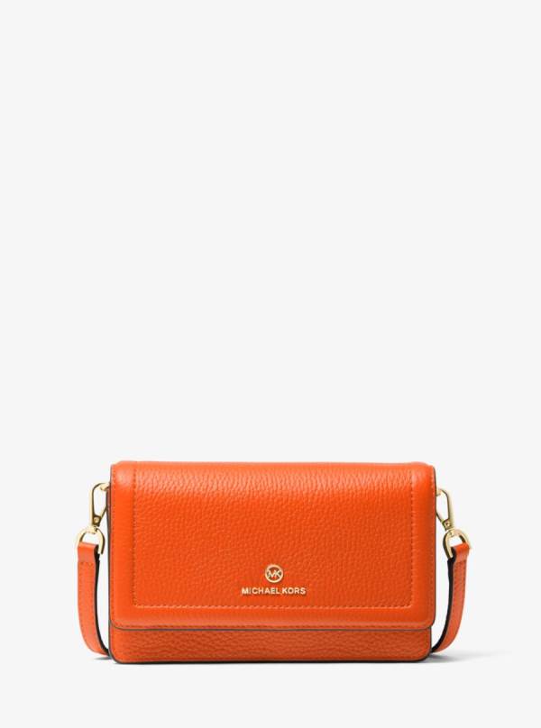 Damske Crossbody Kabelka Michael Kors Jet Set Small Pebbled Leather Smartphone Convertible Oranžové - Kabelky Michael Kors Nejlevnejsi | HICUZ-4018